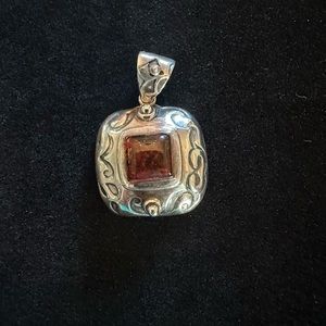 Silpada Amber and detailed sterling silver pendant